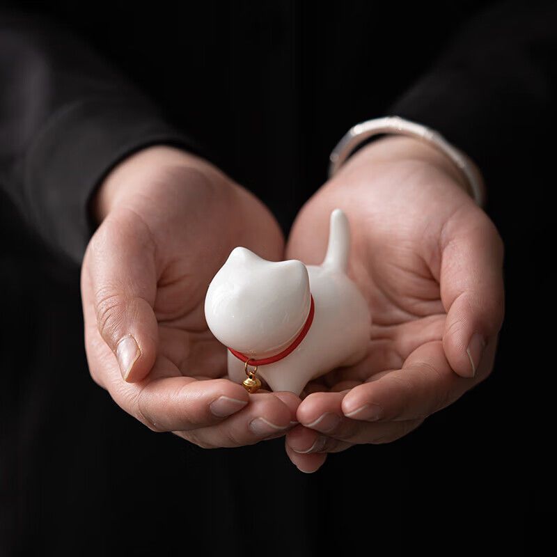 0 | 羊脂玉瓷茶具配件茶宠致白小猫咪茶宠创意家用客厅茶道装饰配件