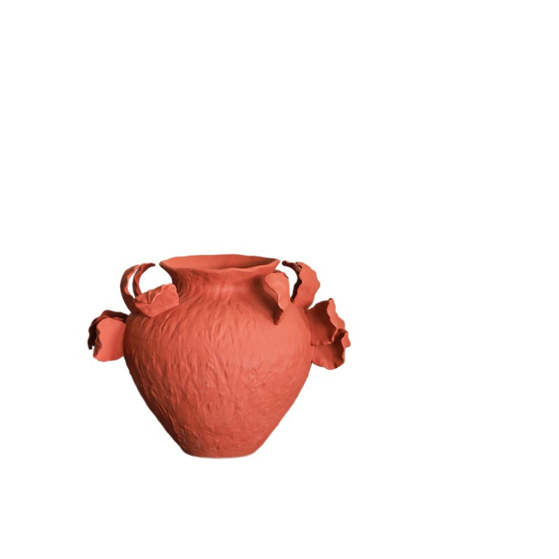 0 | 侘寂风景德镇艺术陶瓷花瓶新年玄关红色陶罐客厅喜庆插花装饰摆件