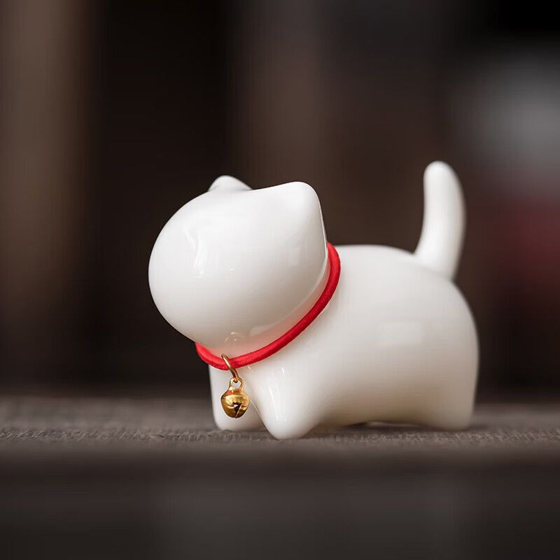 0 | 羊脂玉瓷茶具配件茶宠致白小猫咪茶宠创意家用客厅茶道装饰配件