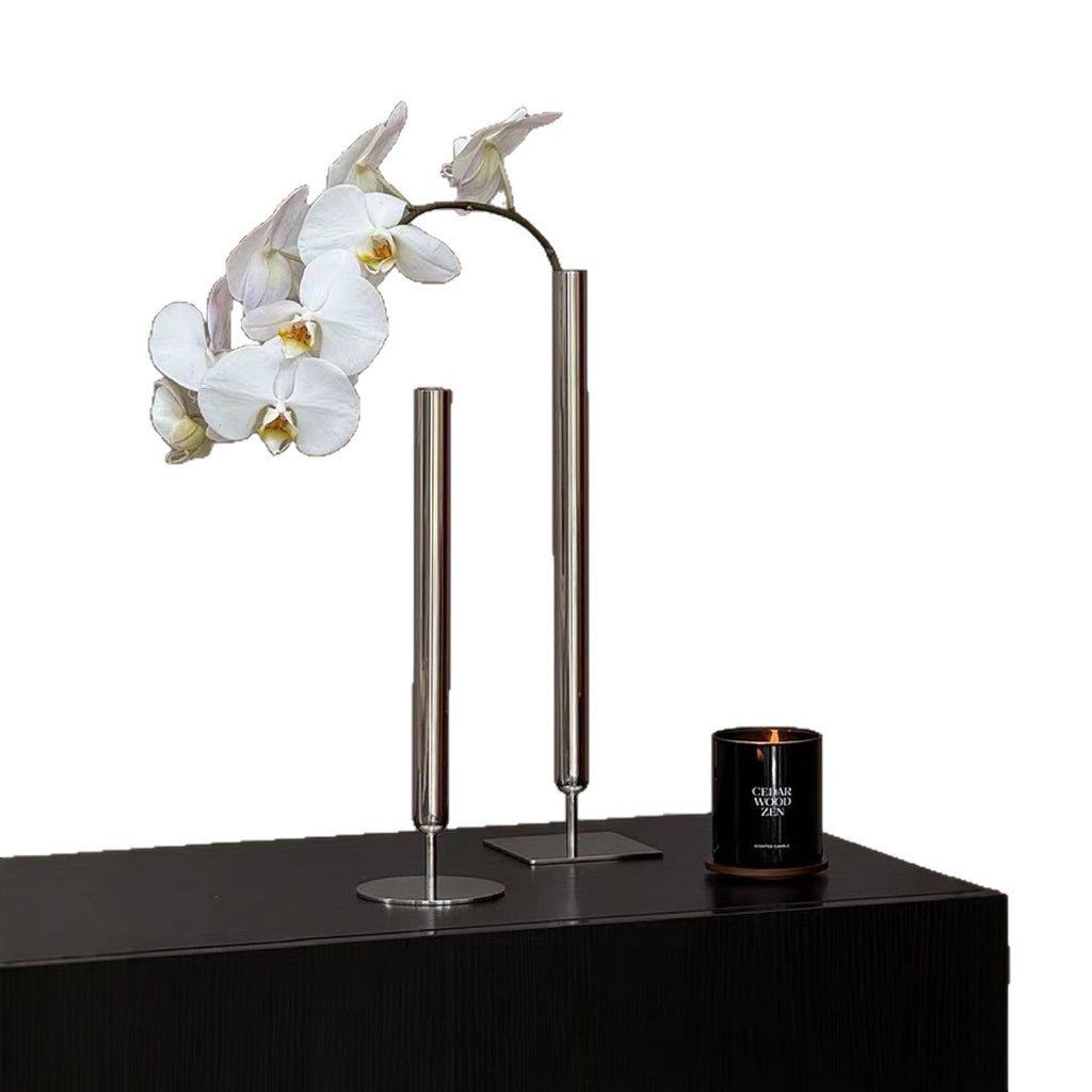 0 | 坐客  轻奢高级感不锈钢花瓶插花器中古风艺术装饰摆件蝴蝶兰花