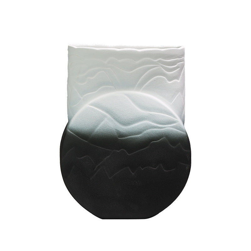 0 | Best west 黑白渐变扁平新中式陶瓷大花瓶摆件样板间创意软装饰品