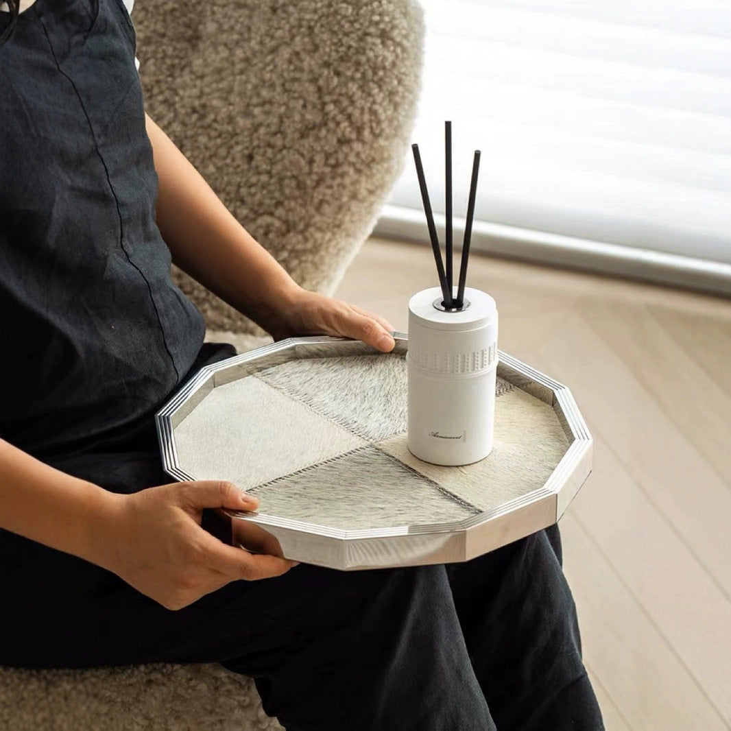 0 | 高档几何香薰托盘样板房衣帽间客厅茶几收纳盘轻奢马毛装饰品摆件