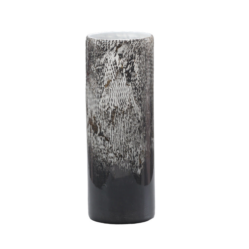 0 | Best west 烟灰大理石纹理直筒圆柱花瓶 高档轻奢样板间软装饰品