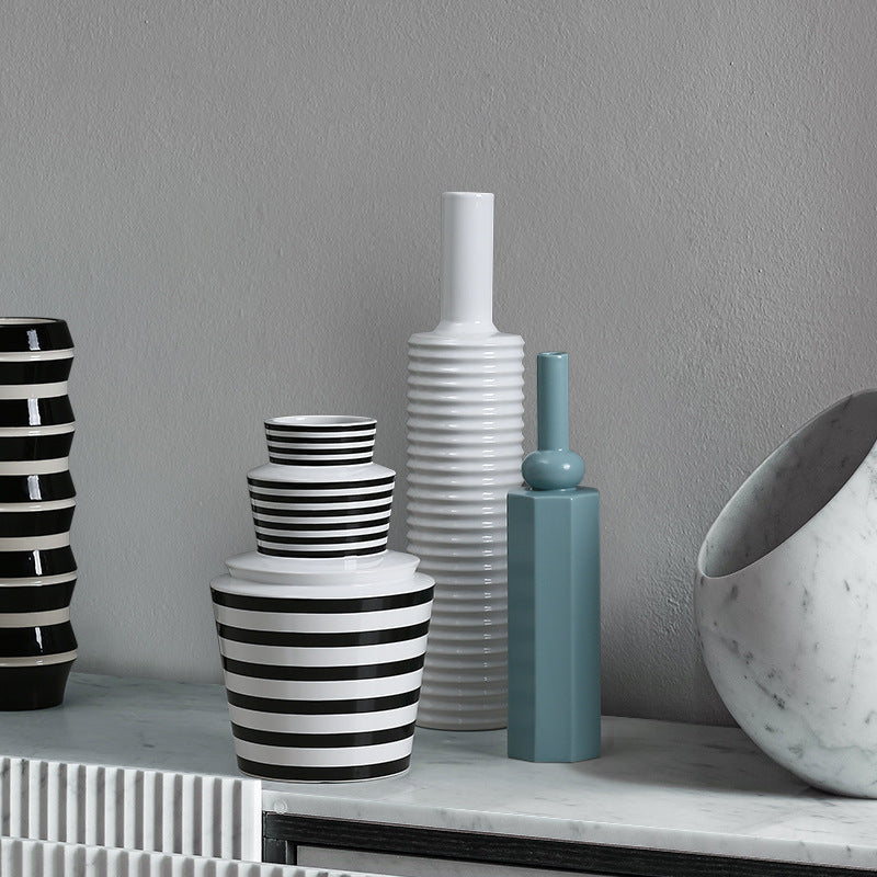 0 | Best west 北欧简约几何线条高档陶瓷花瓶花盆轻奢家居样板间软装