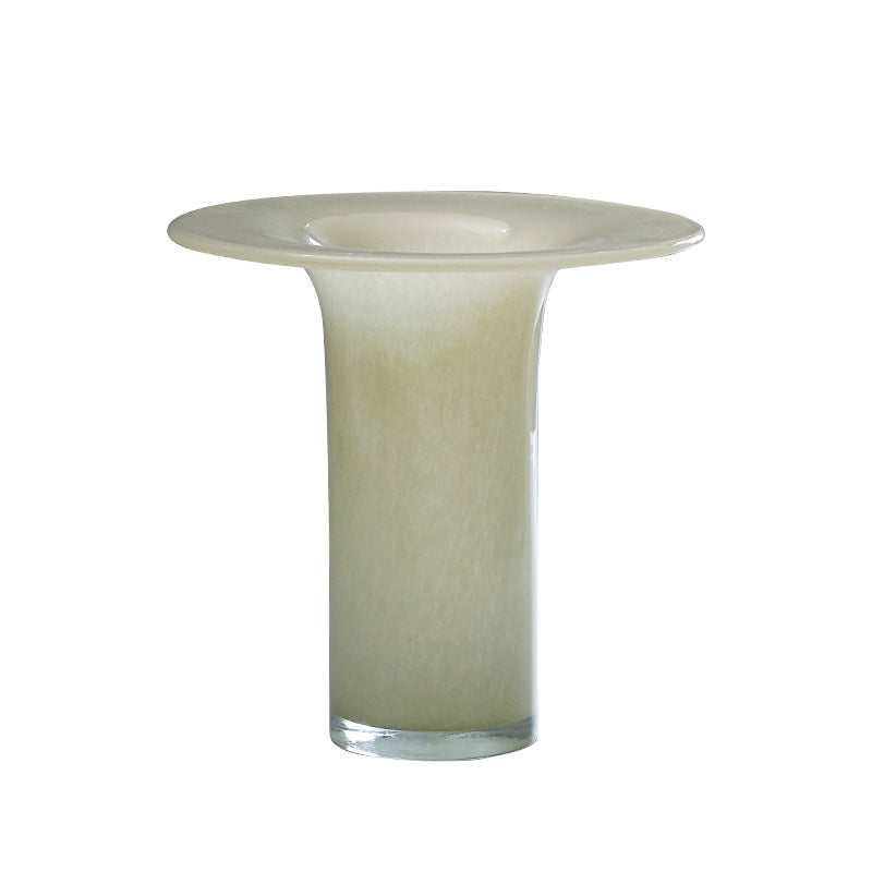 0 | Best west 奶白圆盘中古玻璃花瓶花器 ins风软装饰品高级家居摆件