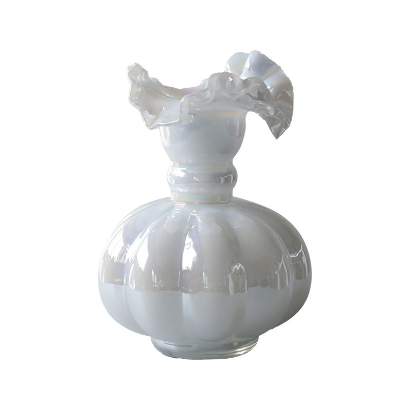 0 | Best west 珠光白芬顿法式荷边玻璃花瓶摆件高级家居客厅轻奢花器