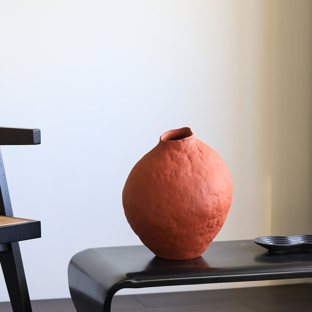 0 | 景德镇陶瓷花瓶摆件新年玄关红色陶罐侘寂风客厅复古插花装饰摆件