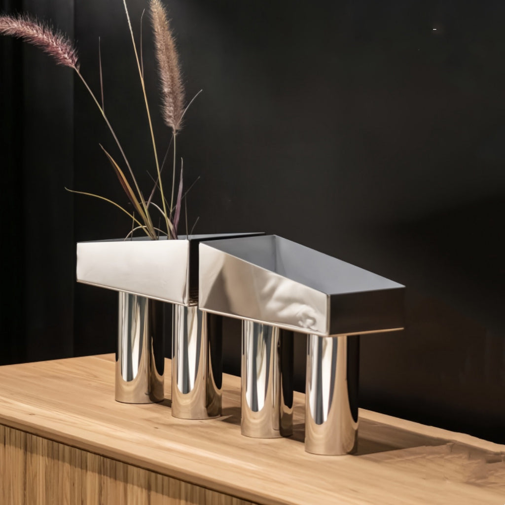 0 | 简约现代不锈钢花瓶创意轻奢家用书房客厅插花干花器桌面装饰摆件