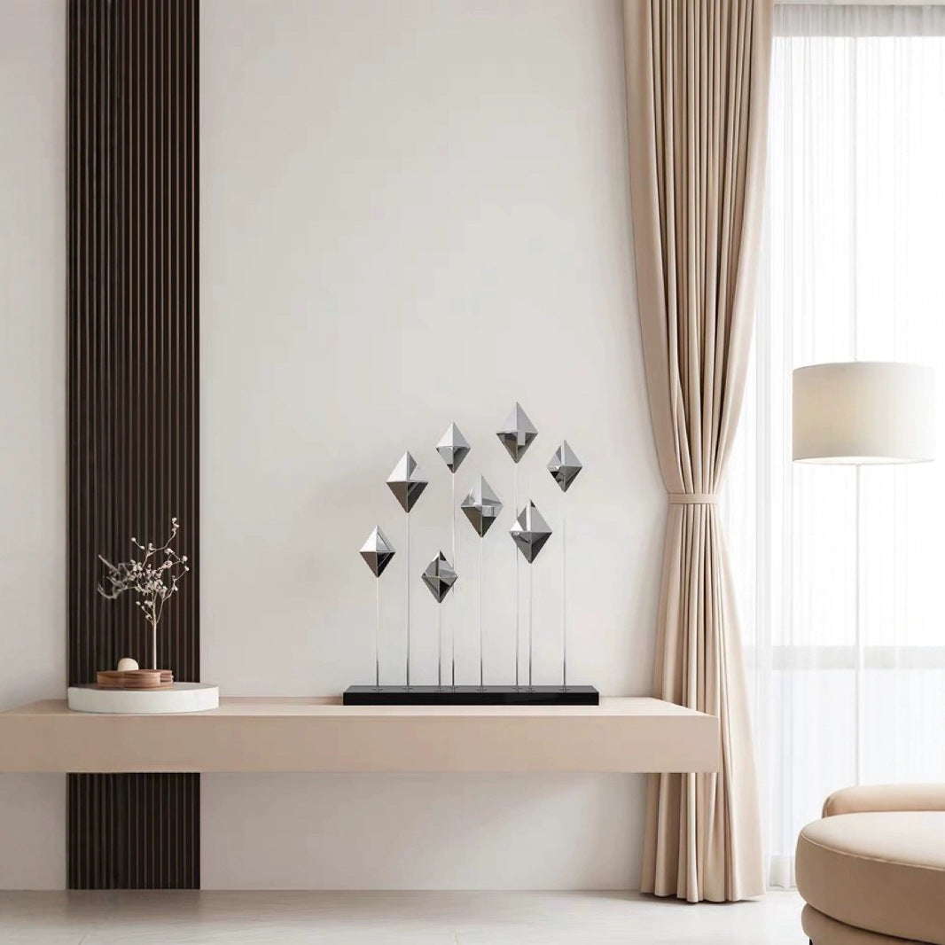 0 | 现代轻奢不锈钢雕塑样板间客厅壁龛细长软装饰品酒店玄关桌面摆件