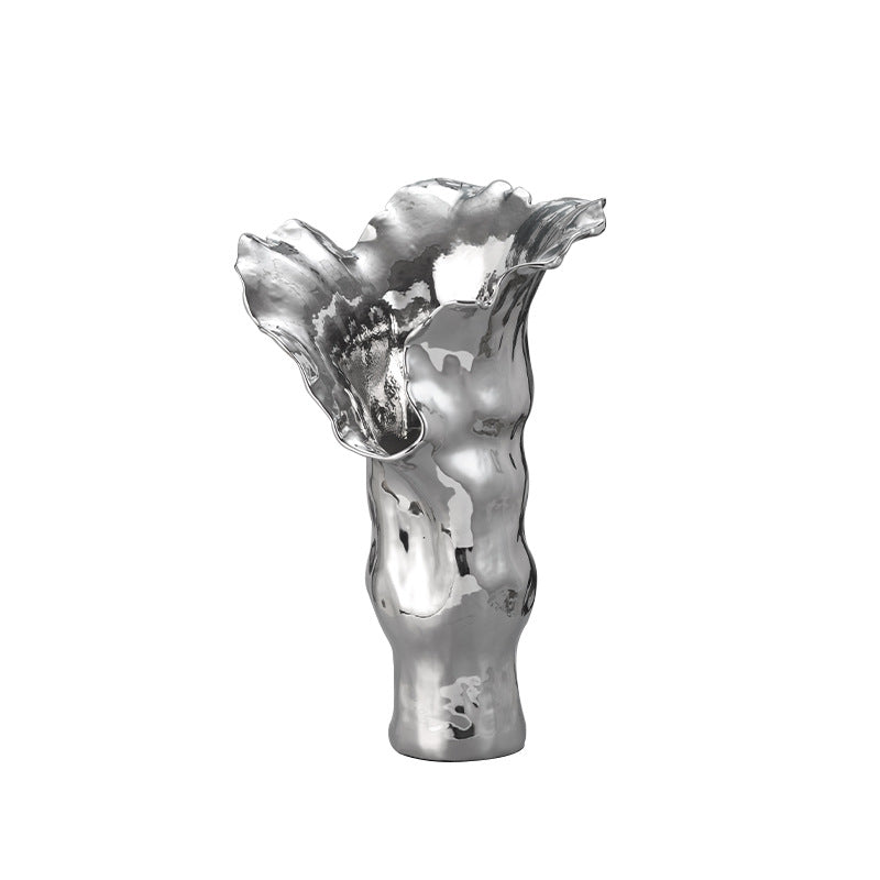 0 | Best west 银色电镀釉面抽象陶瓷花瓶家居玄关客厅桌面高级花器