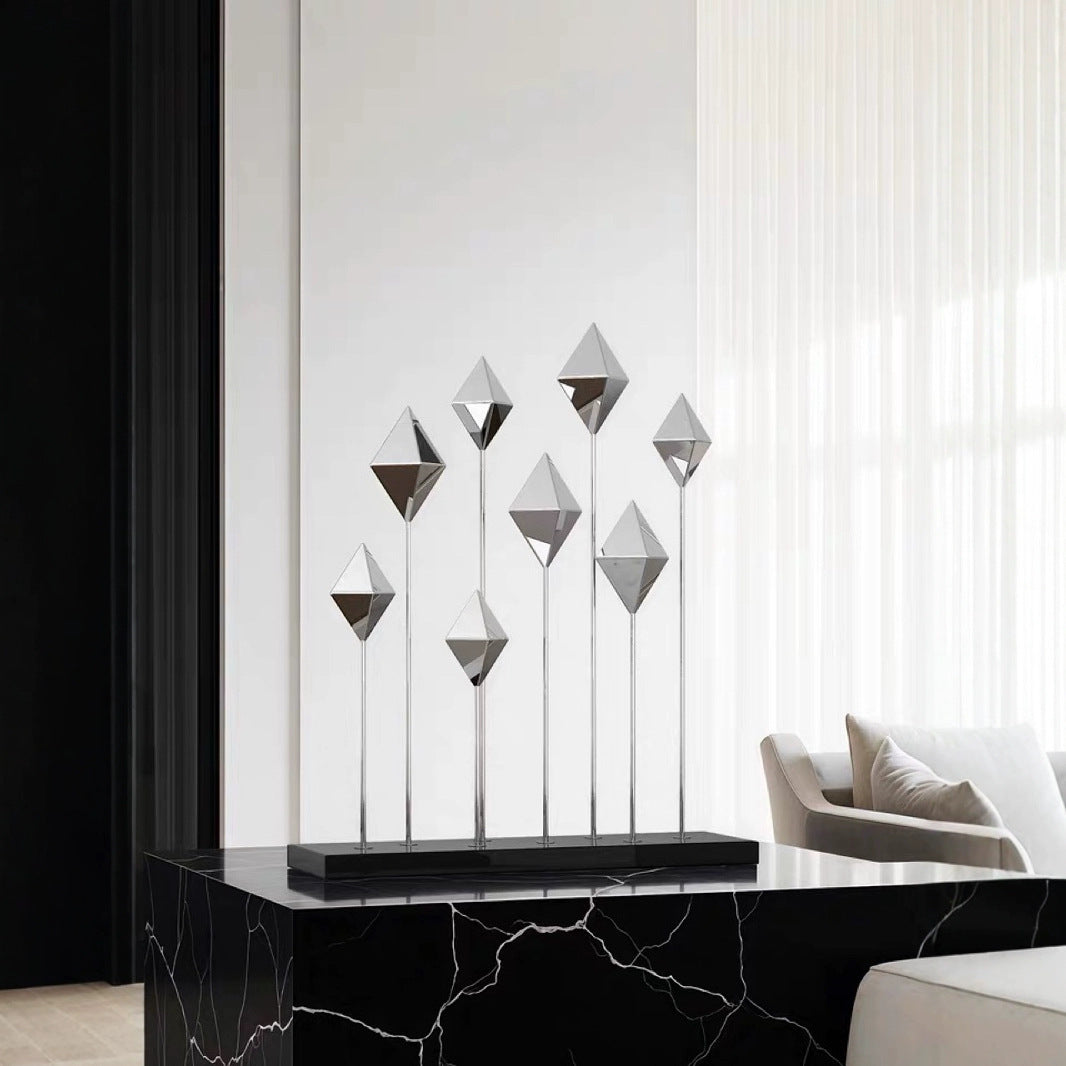 0 | 现代轻奢不锈钢雕塑样板间客厅壁龛细长软装饰品酒店玄关桌面摆件