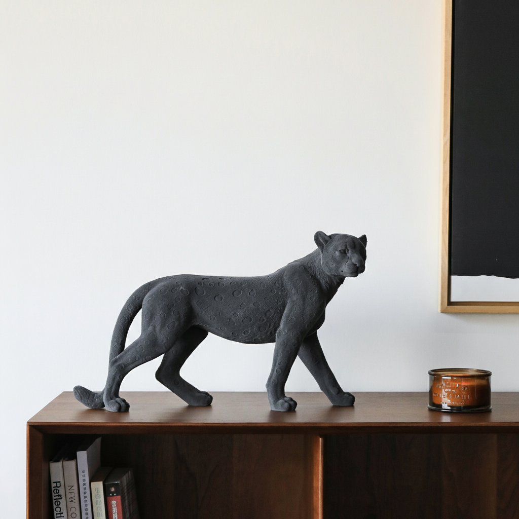 0 | 轻奢灰豹子摆件客厅玄关酒柜装饰高级感小众艺术家居乔迁开业礼物