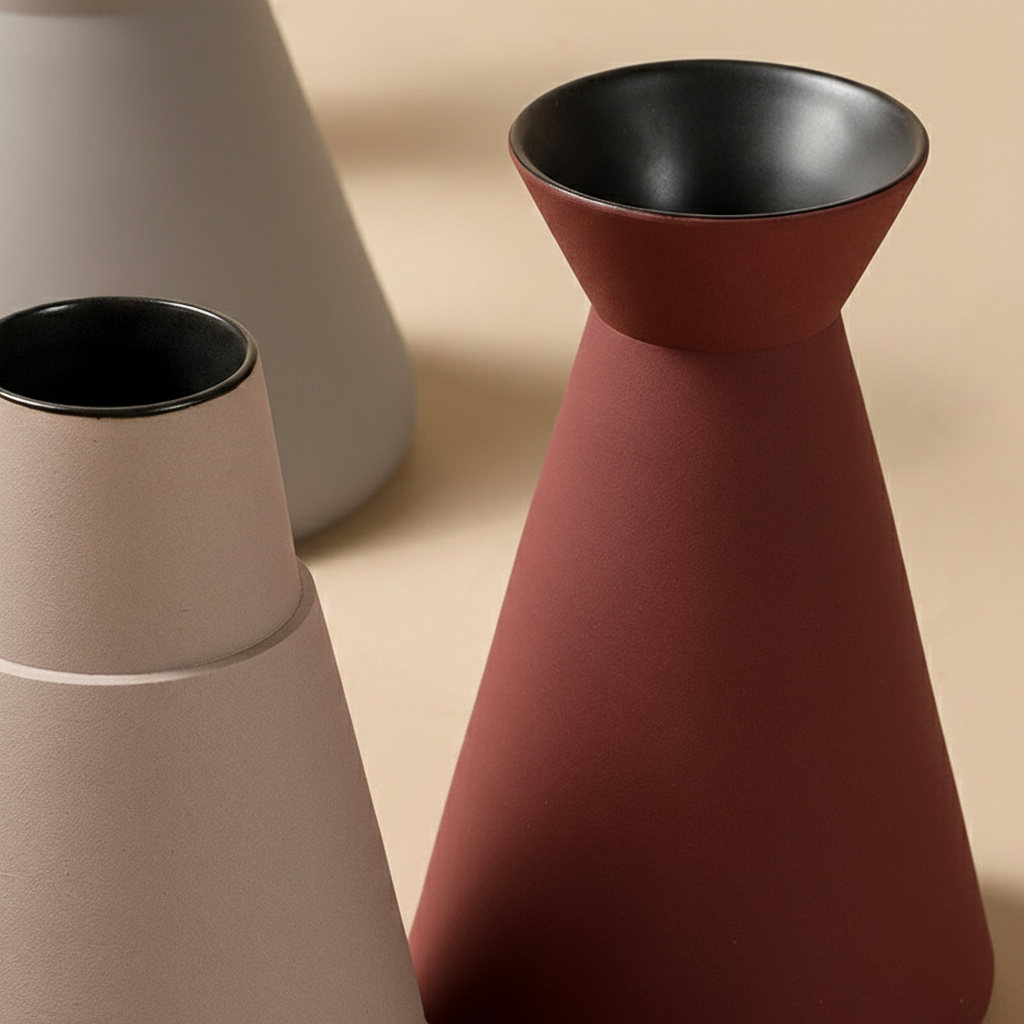 0 | 博西家居 莫兰迪锥形杯型陶瓷花瓶摆件 客厅餐桌样板房直筒插花器