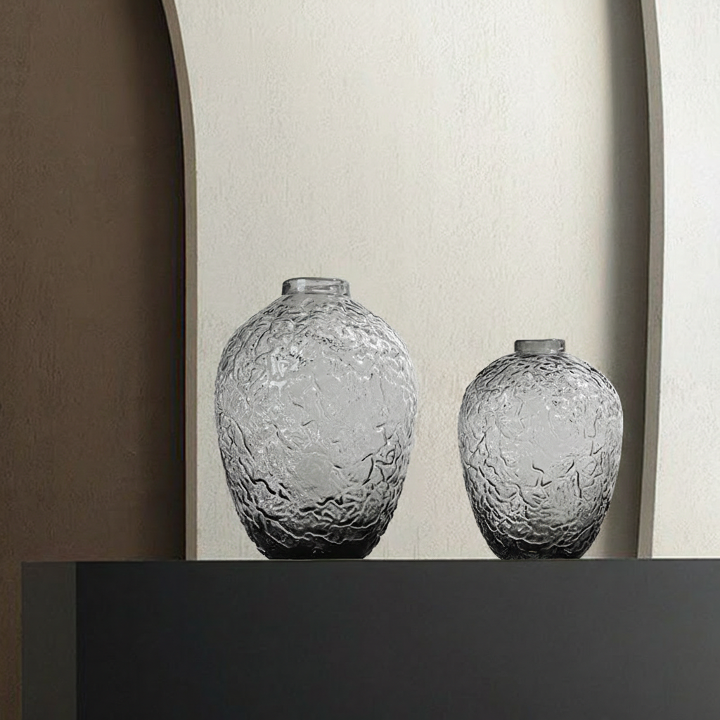 0 | Best west 大肚落地马醉木灰色透明锤纹水培玻璃花瓶家居装饰花器