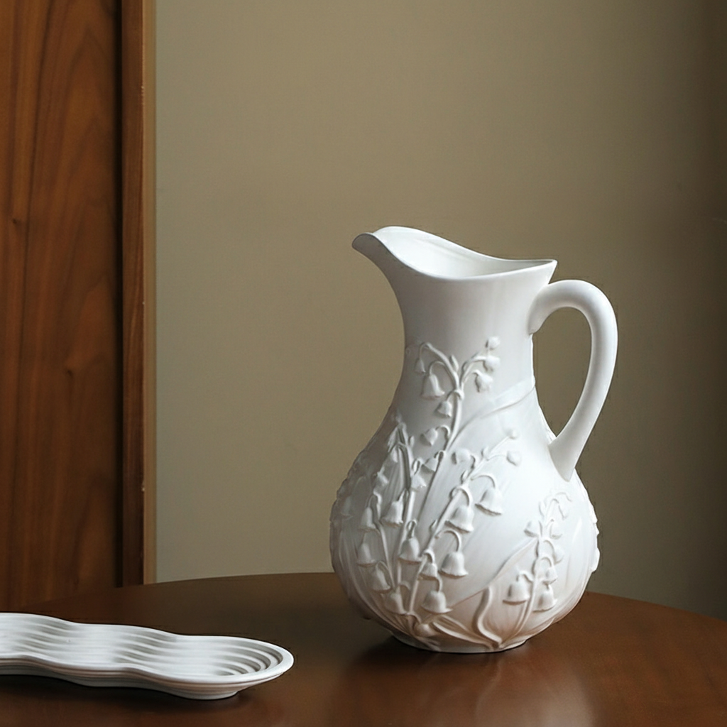 0 | 哑光浮雕铃兰陶瓷花瓶客厅复古艺术装饰花器餐桌插花摆件高级感