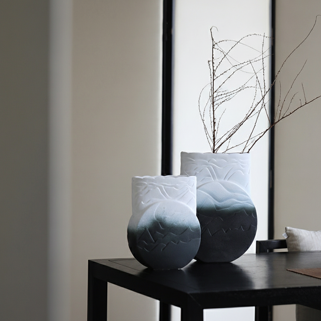 0 | Best west 黑白渐变扁平新中式陶瓷大花瓶摆件样板间创意软装饰品