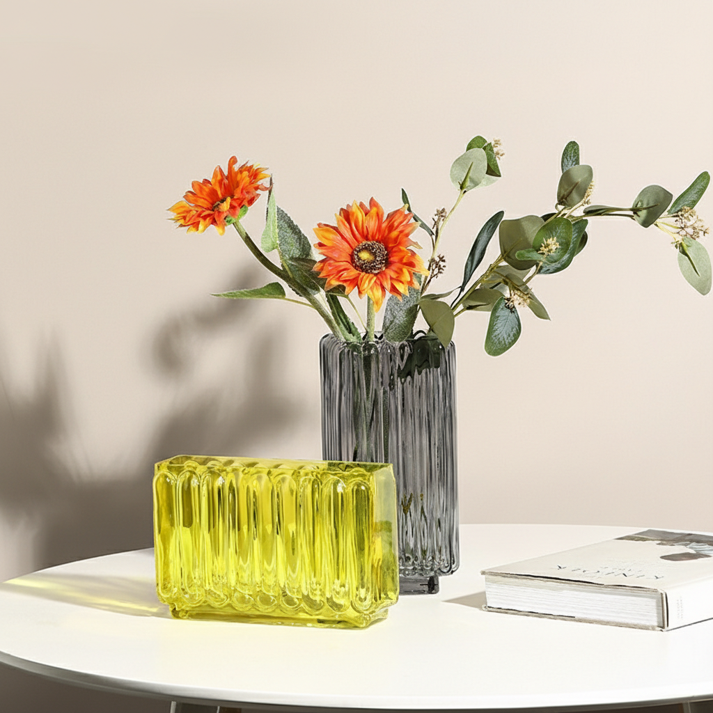 0 | Best west 创意竖楞玻璃花瓶创意样板房客厅玄关桌面软装饰品摆设