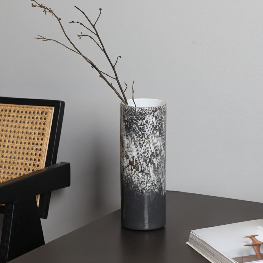 0 | Best west 烟灰大理石纹理直筒圆柱花瓶 高档轻奢样板间软装饰品