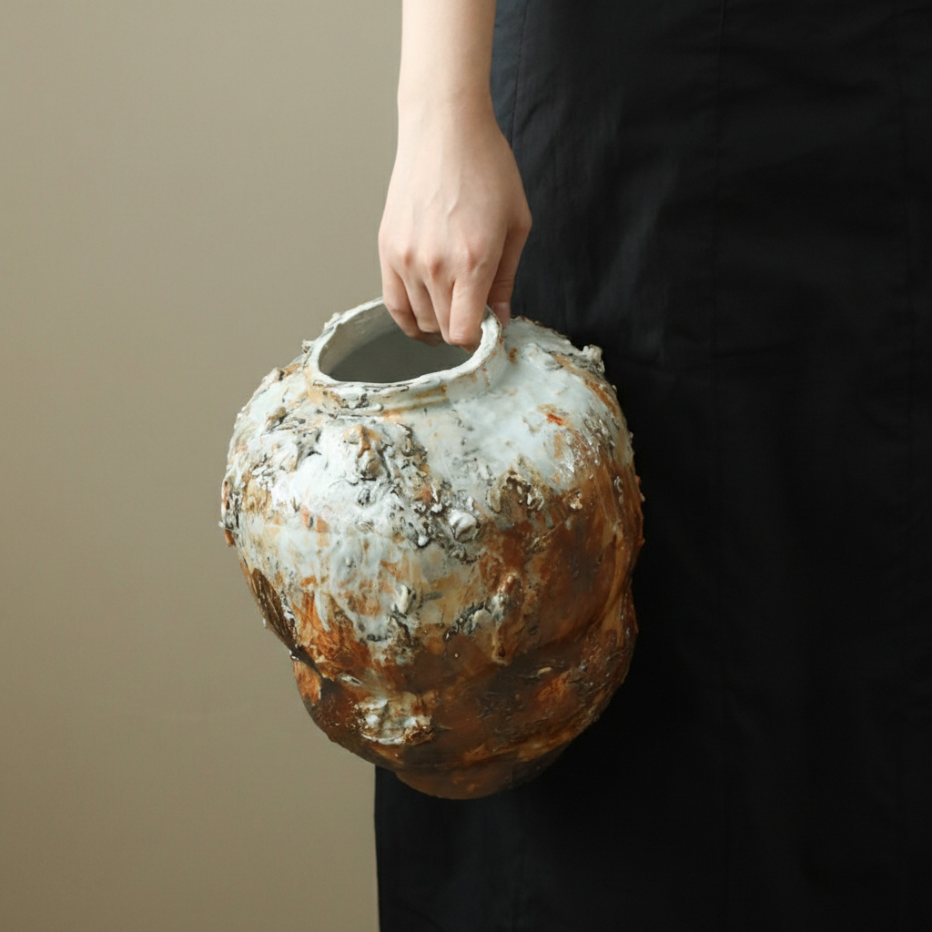 0 | bestwest花瓶景德镇陶瓷花器摆件侘寂风大厅大号落地插花瓶复古