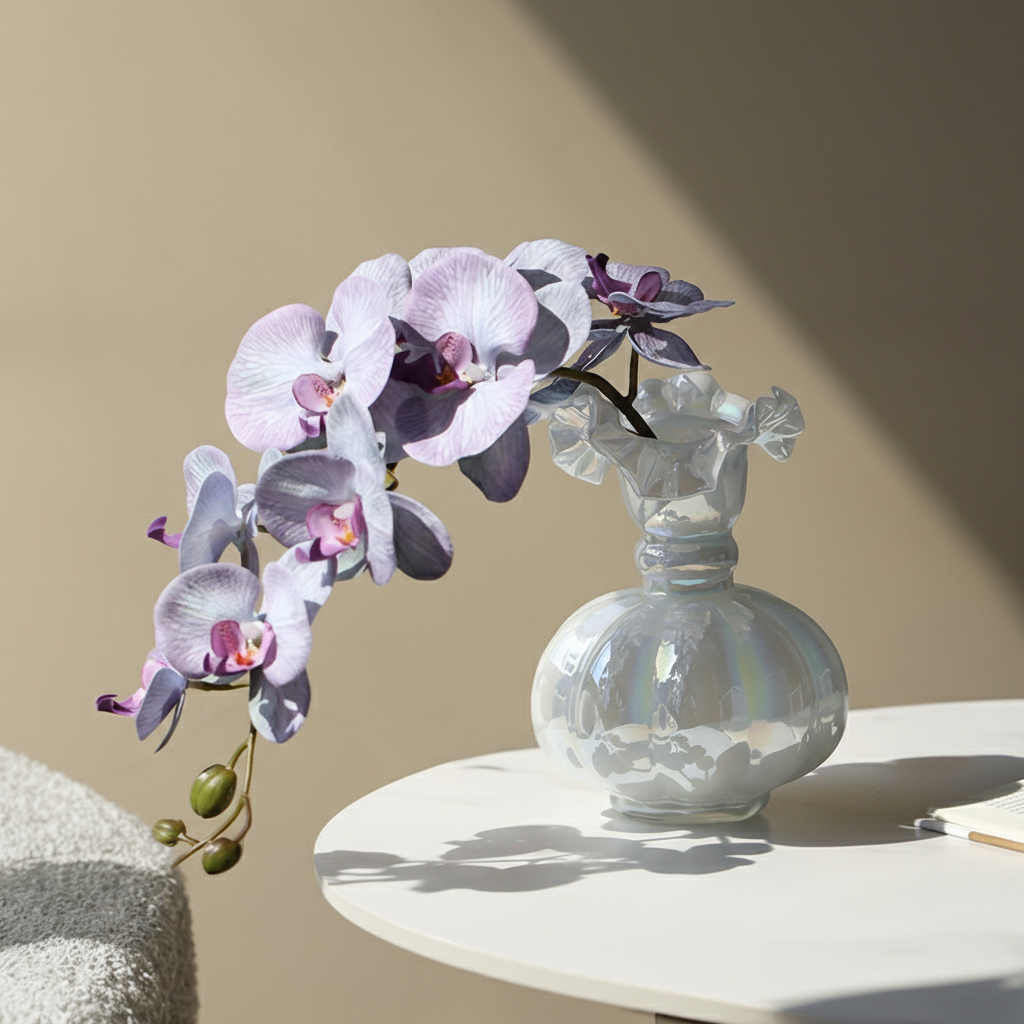 0 | Best west 珠光白芬顿法式荷边玻璃花瓶摆件高级家居客厅轻奢花器