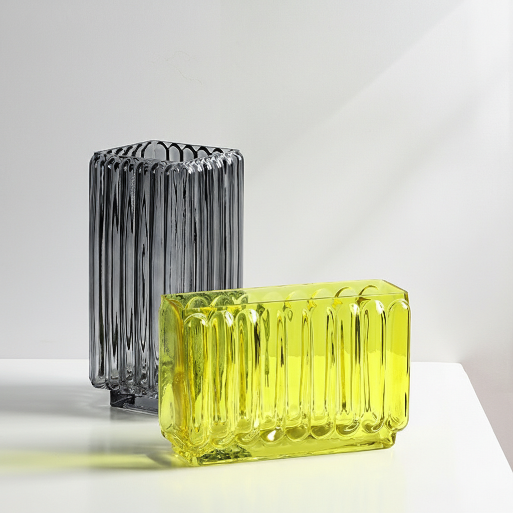 0 | Best west 创意竖楞玻璃花瓶创意样板房客厅玄关桌面软装饰品摆设