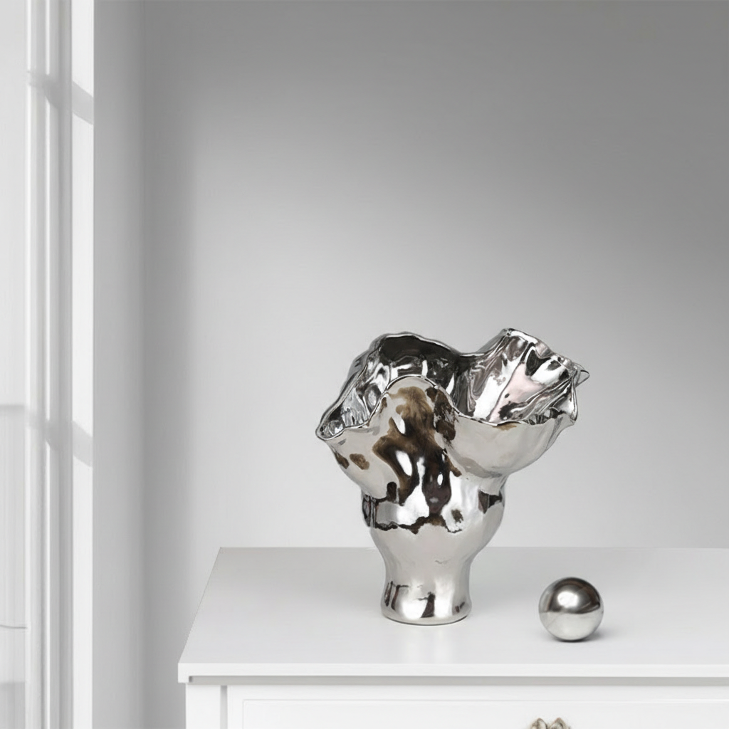 0 | Best west 银色电镀釉面抽象陶瓷花瓶家居玄关客厅桌面高级花器