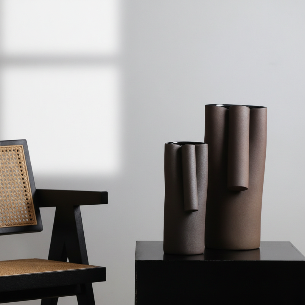 0 | Best west 中古复古棕色摆件花瓶现代陶瓷美式抽象艺术品摆件