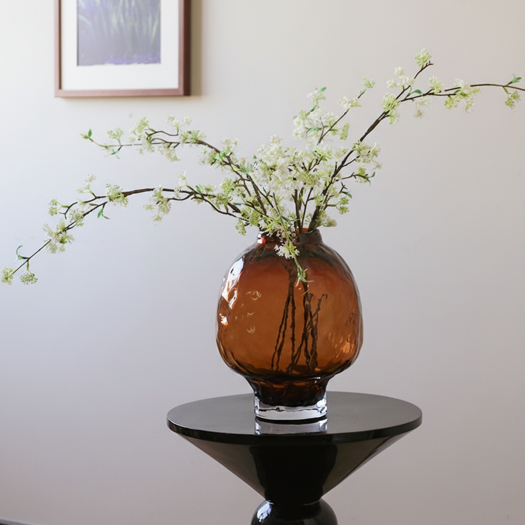 0 | Bestwest新中式浮雕花瓶玻璃高级感花瓶摆件插花桌面居家装饰品