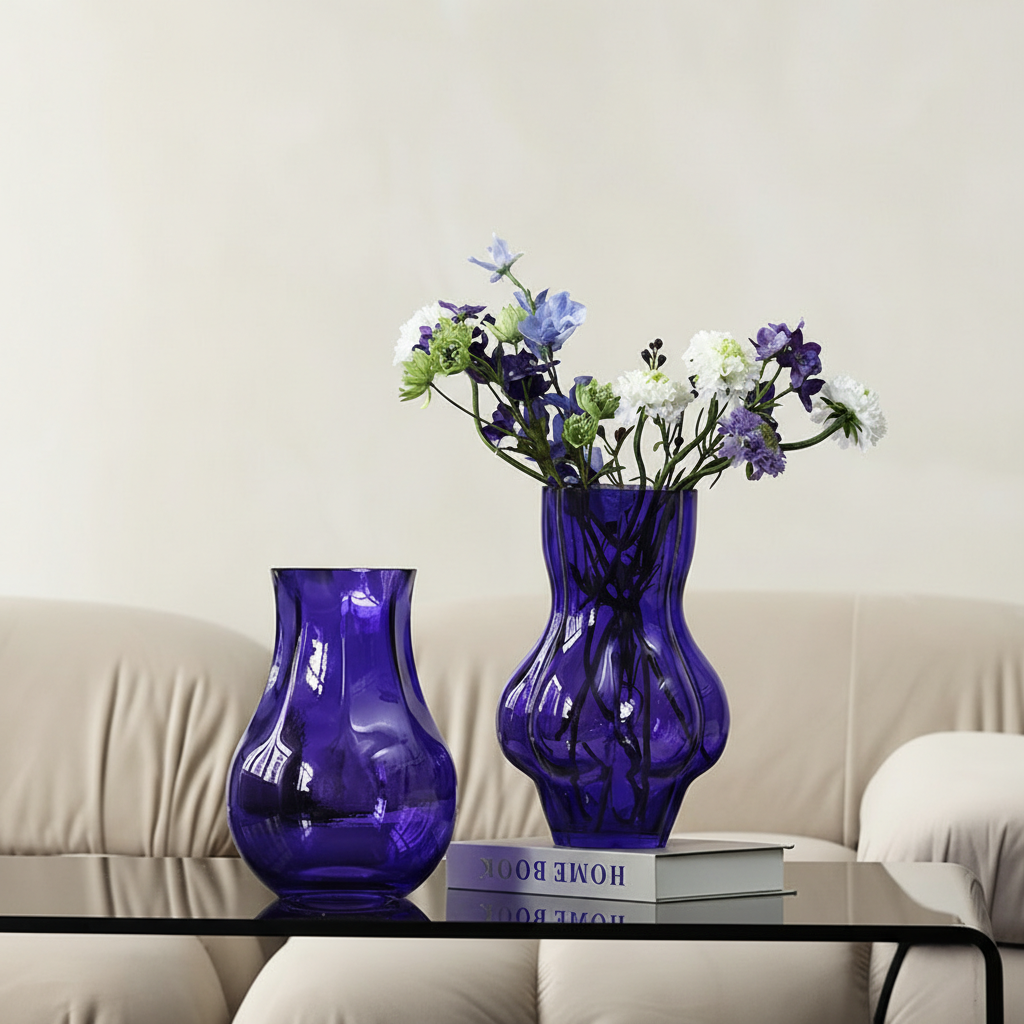 0 | Best west 紫色大肚水培玻璃花瓶 创意ins家居客厅软装饰品花器