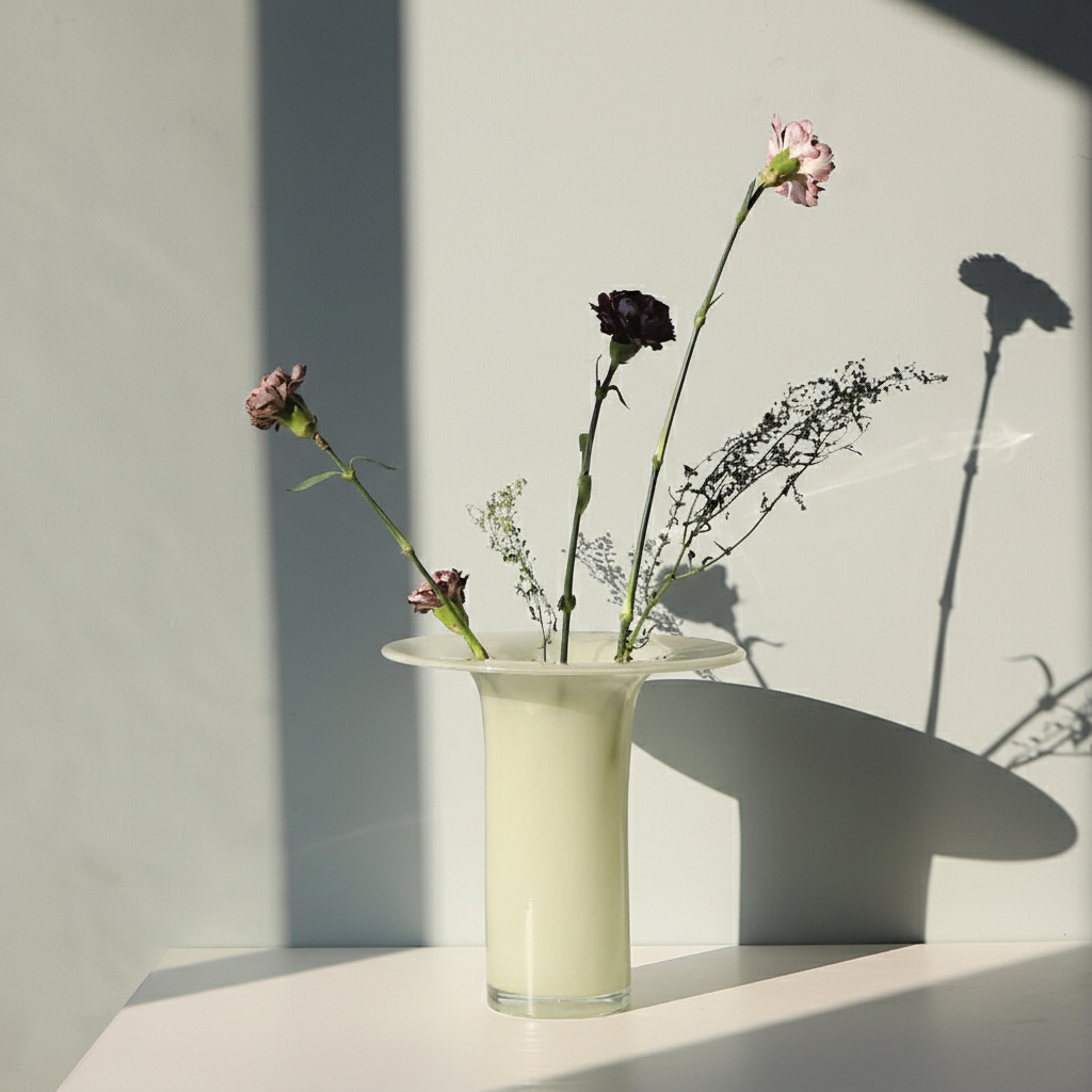 0 | Best west 奶白圆盘中古玻璃花瓶花器 ins风软装饰品高级家居摆件