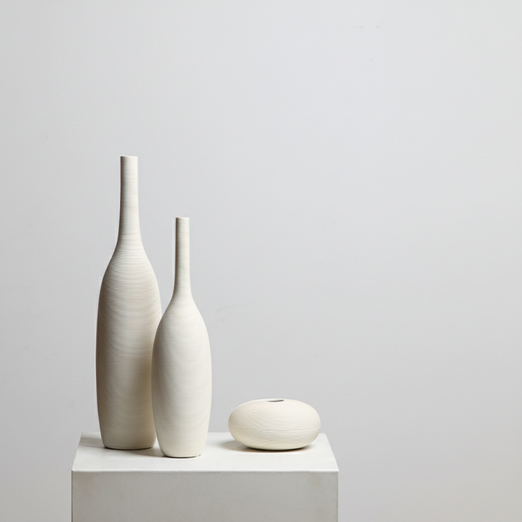 0 | Best west 素烧陶瓷花瓶高级感摆件白色餐桌插花瓶现代简约花器