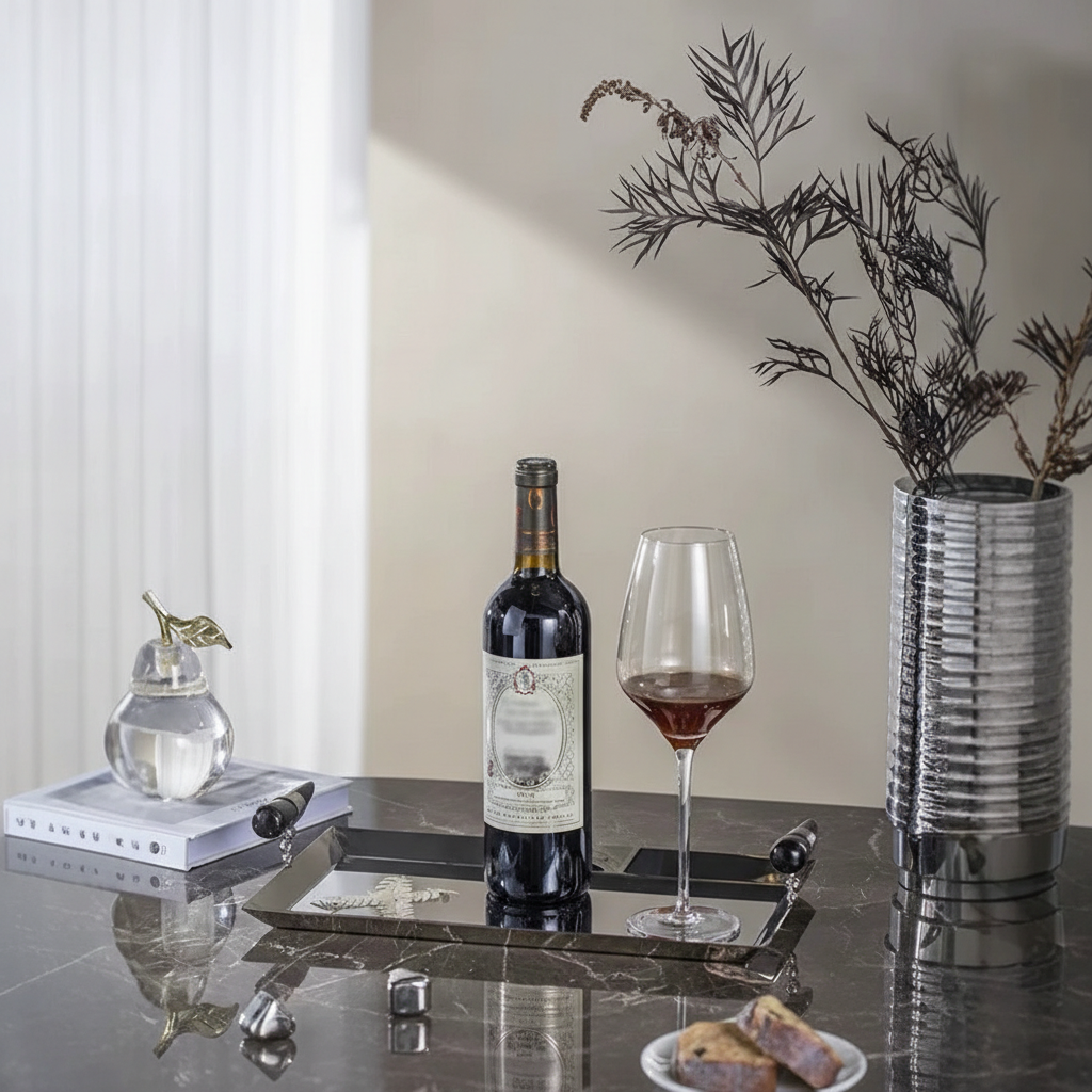 0 | 样板间软装长方形不锈钢托盘桌面摆件套装室内轻奢金属托盘装饰品