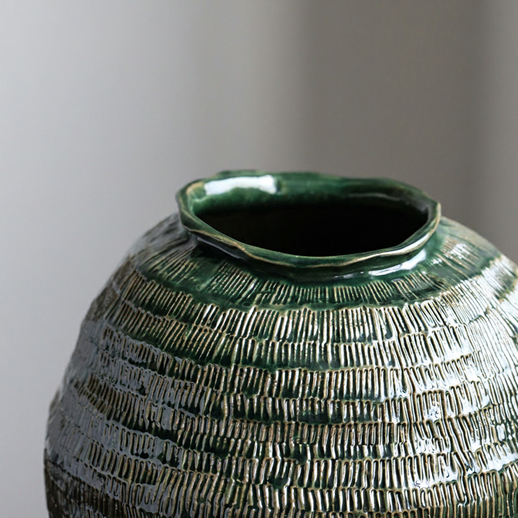 0 | 复古绿色陶瓷花瓶轻奢高级感景德镇瓷器摆件客厅餐桌插花装饰花器