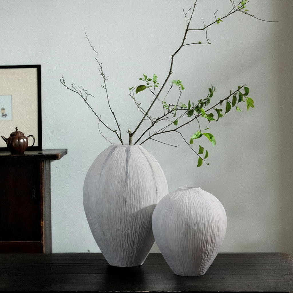 0 | Best west 白色陶瓷大肚哈密瓜花瓶陶罐家居客厅高级感新中式软装