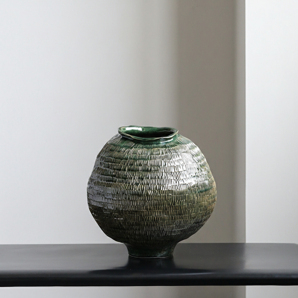 0 | 复古绿色陶瓷花瓶轻奢高级感景德镇瓷器摆件客厅餐桌插花装饰花器