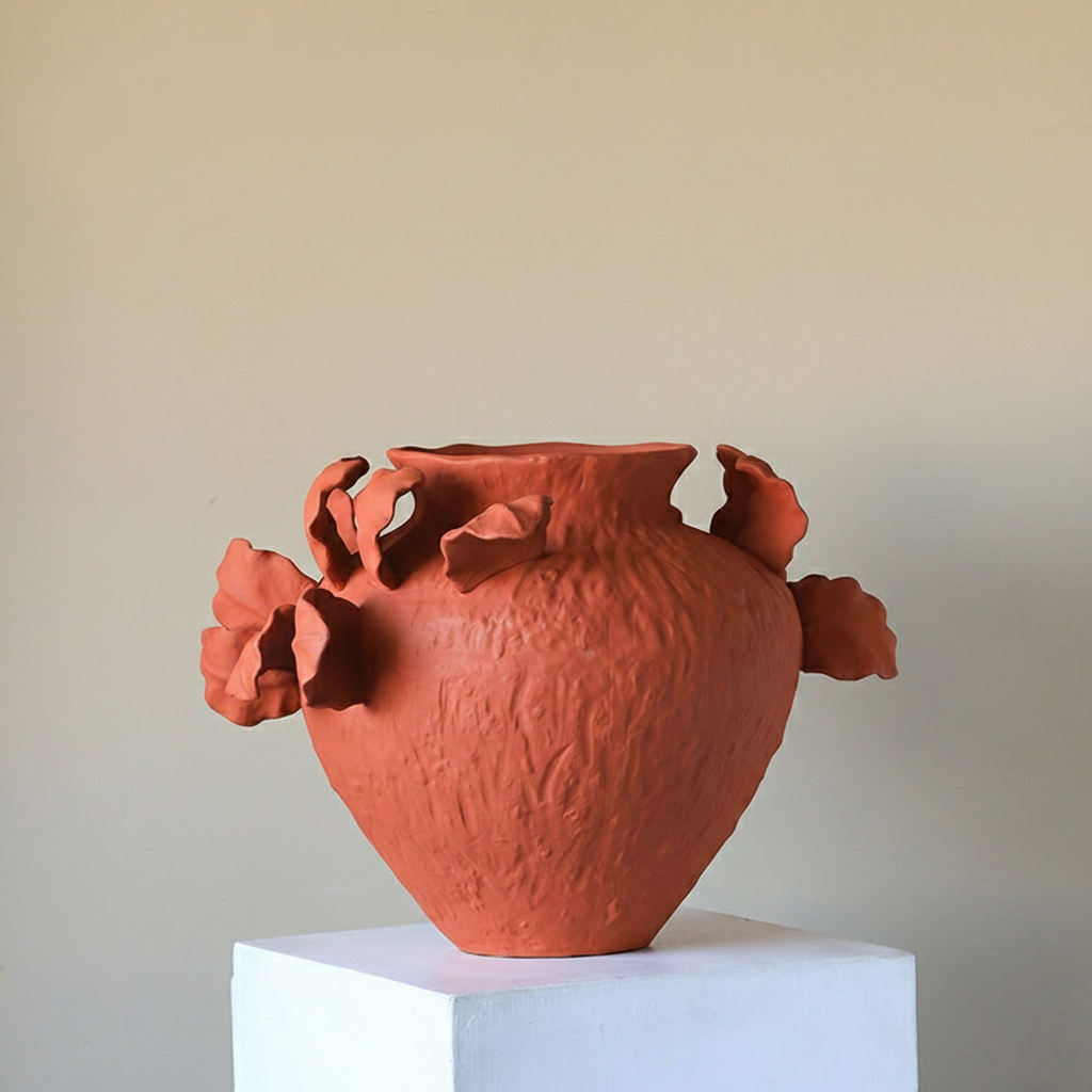 0 | 侘寂风景德镇艺术陶瓷花瓶新年玄关红色陶罐客厅喜庆插花装饰摆件