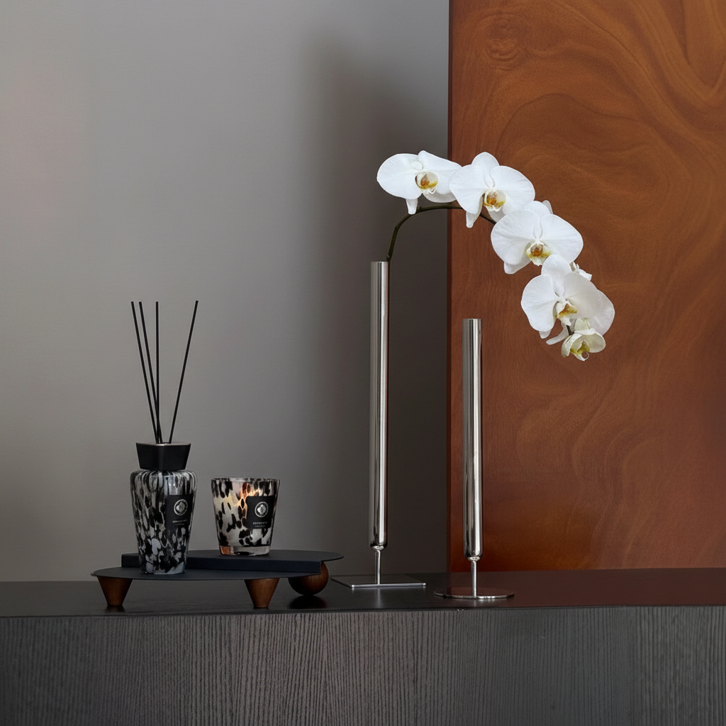 0 | 坐客  轻奢高级感不锈钢花瓶插花器中古风艺术装饰摆件蝴蝶兰花