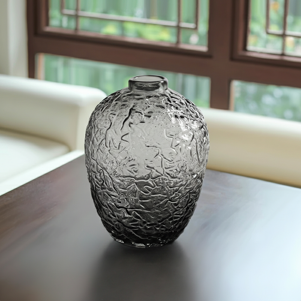 0 | Best west 大肚落地马醉木灰色透明锤纹水培玻璃花瓶家居装饰花器