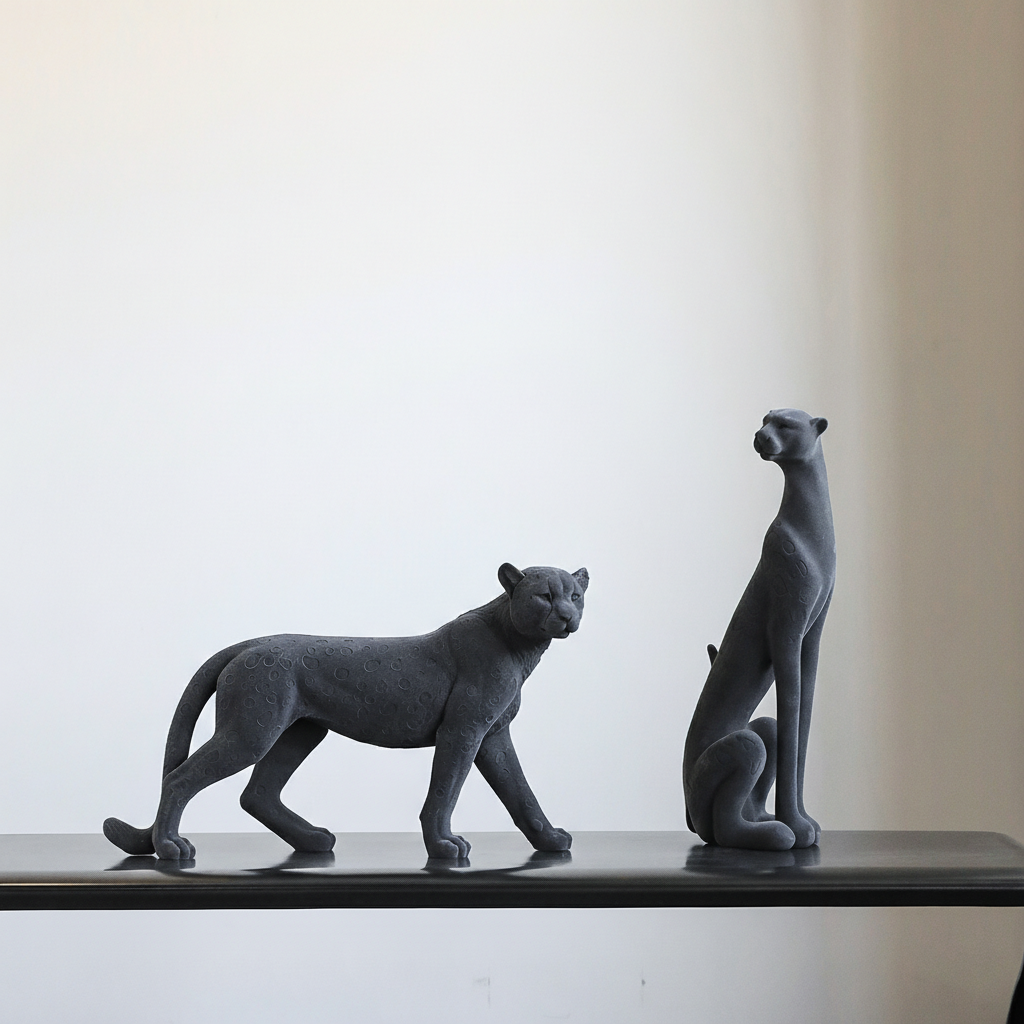 0 | 轻奢灰豹子摆件客厅玄关酒柜装饰高级感小众艺术家居乔迁开业礼物