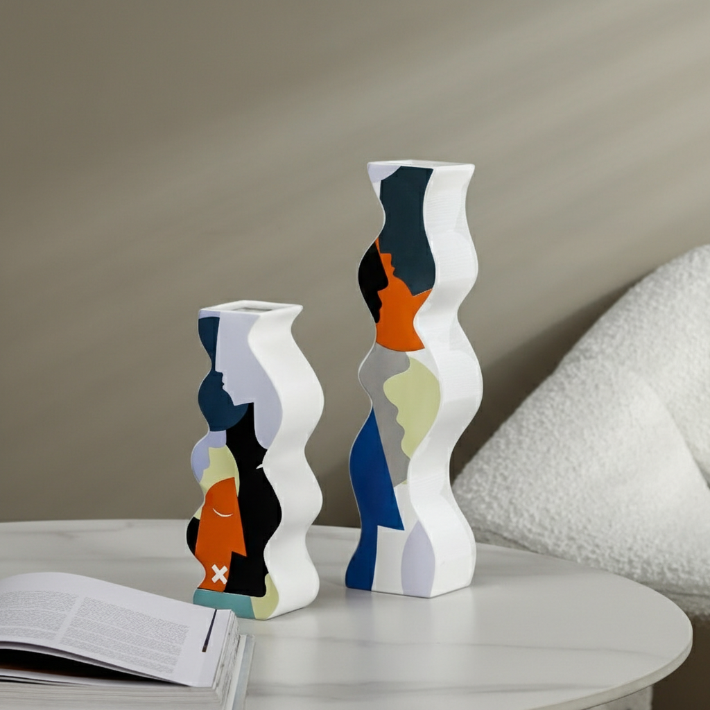 0 | Best west 创意不规则波纹状彩绘陶瓷花瓶 ins客厅软装餐厅装饰品